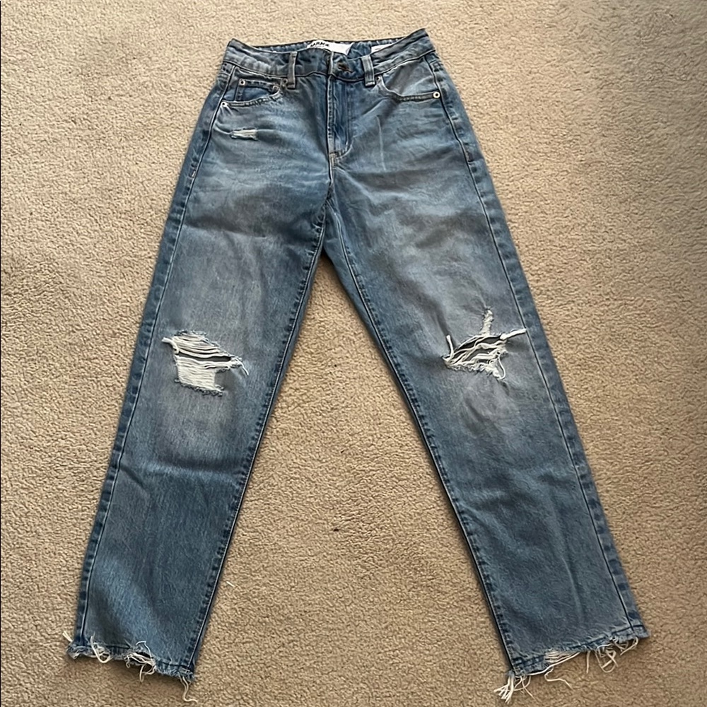Garage Blue Straight Leg Jeans with Distressed Details